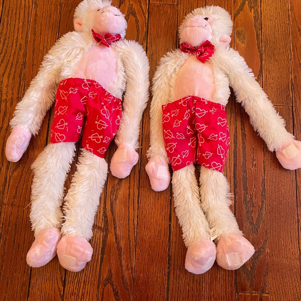 Adorable Plush Monkeys with Red Heart Shorts